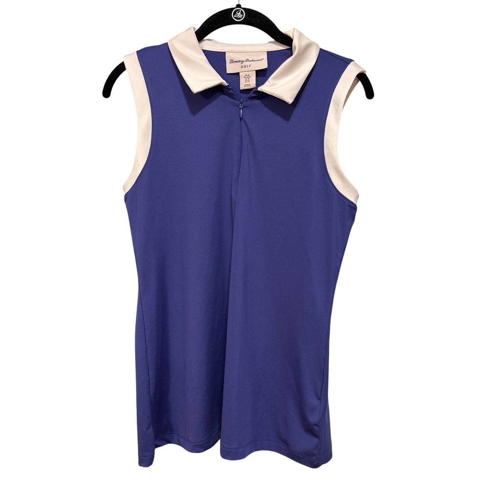 Tommy Bahama Golf Womens Medium Blue Sleeveless Quarter Zip Polo Shirt Top